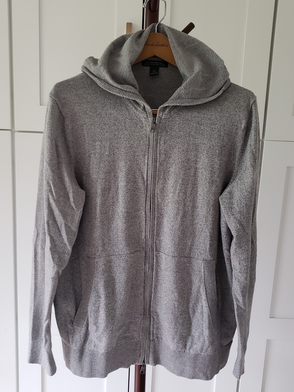 Banana Republic Light Gray Zip-Up Hooded Sweater Pima Cotton Cashmere Blend